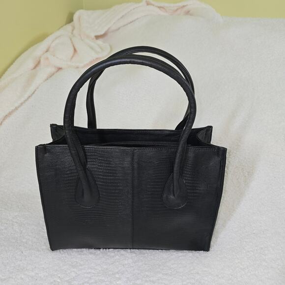 Black Lizard Embossed Leather Tote Bag Handcrafted in Mexico - Picture 3 of 5